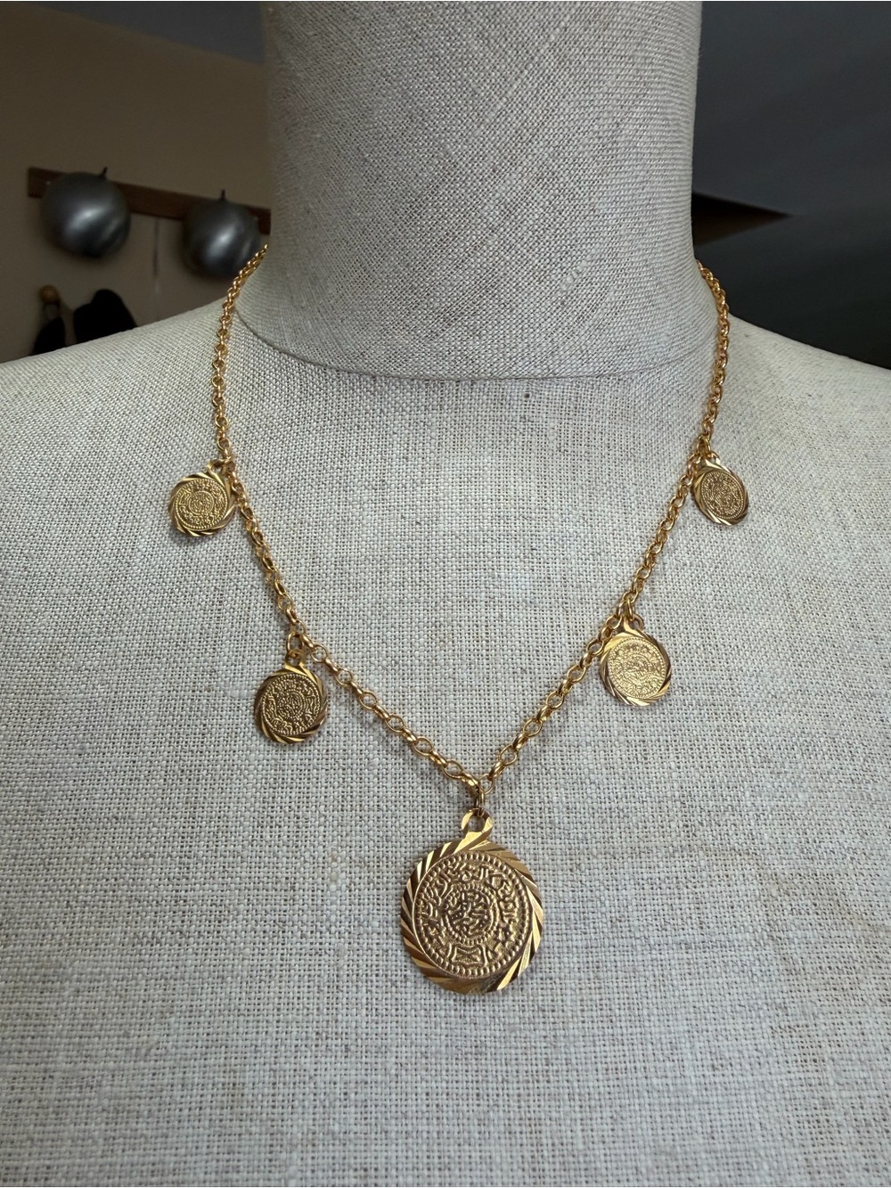 Fallon Jewelry Gold Turkish Ottoman Coin Charm Dangle Necklace Vintage Style